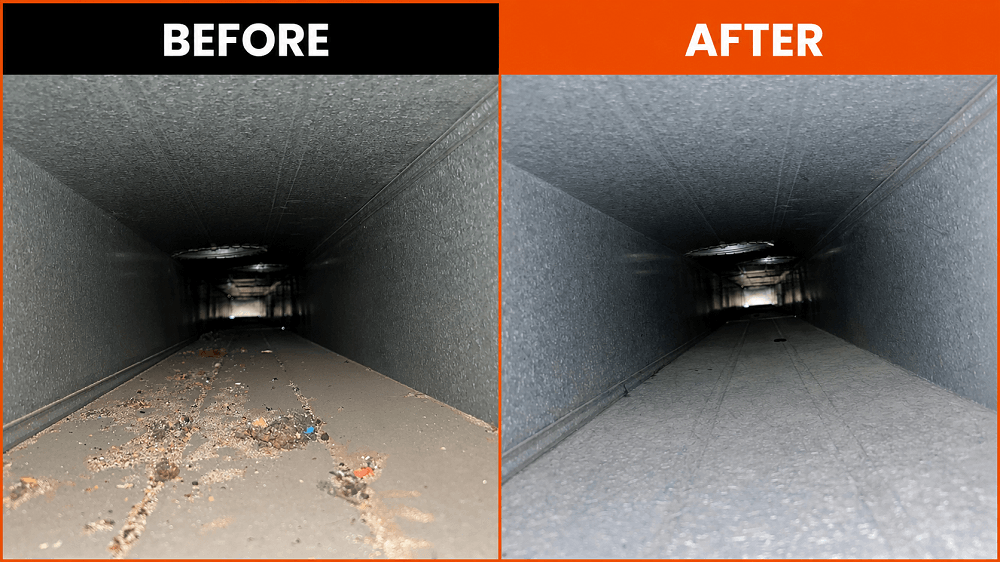 Before and after dryer vent and duct cleaning for a Troy, MI homeowner