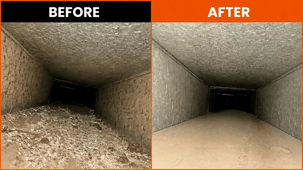 Before and after air duct cleaning results for a Clinton Township, MI home