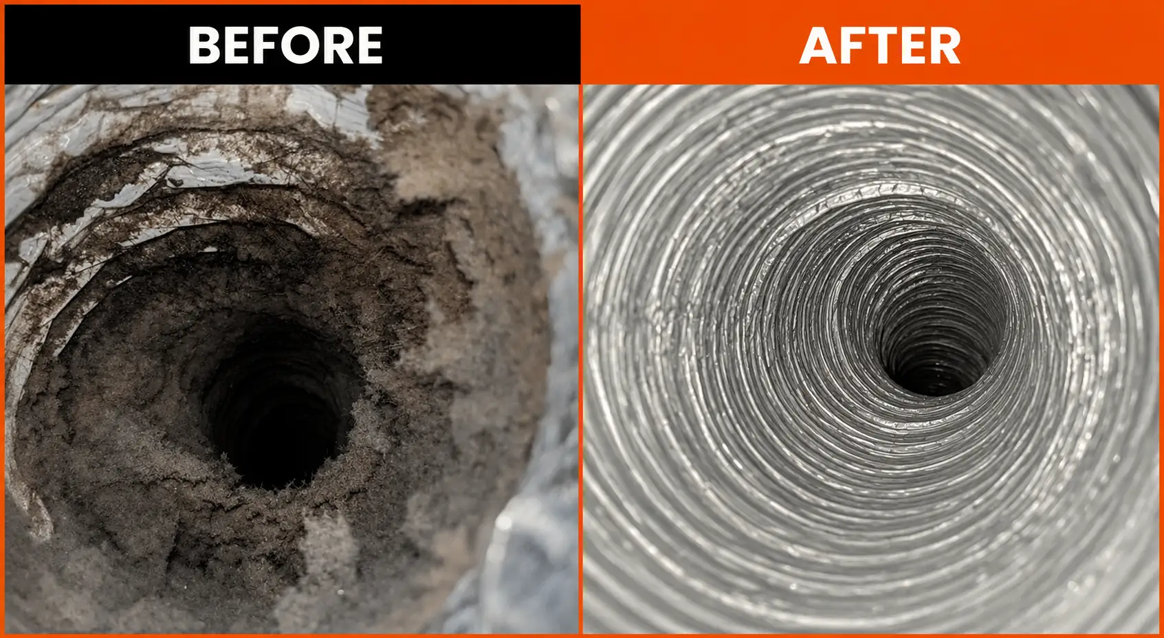 Before and after commercial dryer vent cleaning for a Sterling Heights, MI business